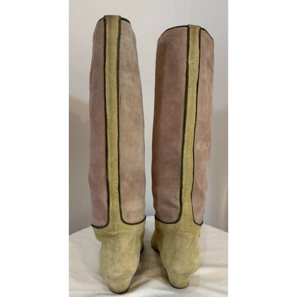 VTG Maud Frizon 70’s or 80’s Suede Boots 1.5” Heel Beige Green French Designer - Picture 2 of 16
